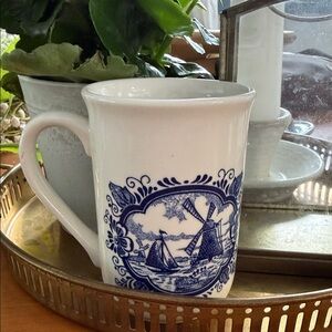 Churchill White Ceramic Mug with Blue Windmill delft design